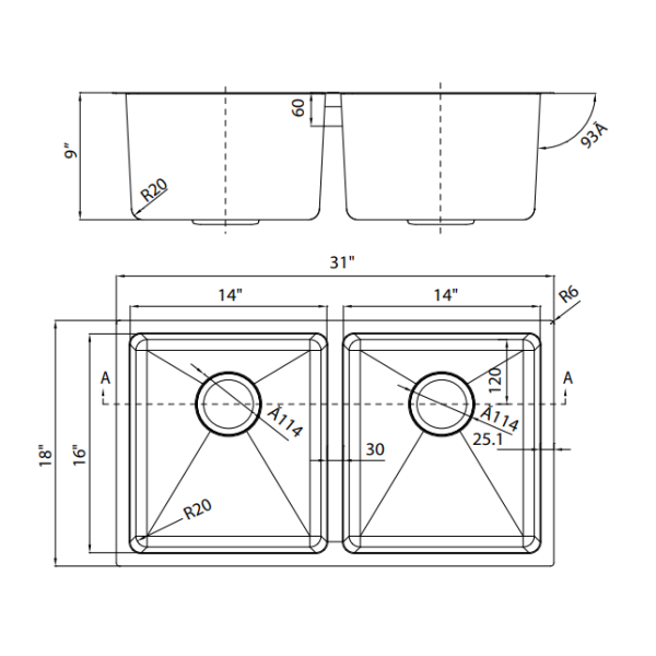 Kitchen Stainless Equal Double 18g Square - Image 2