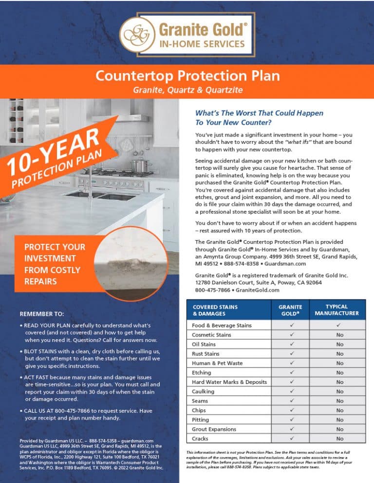 Granite Gold Protection Plan Accent Countertops
