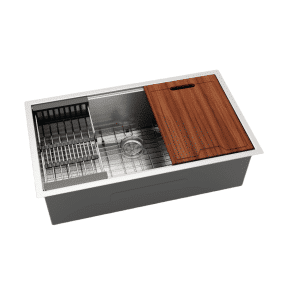 Kitchen Stainless Single Bowl 18G Square Workstation Sink (for 33" or larger cabinets)